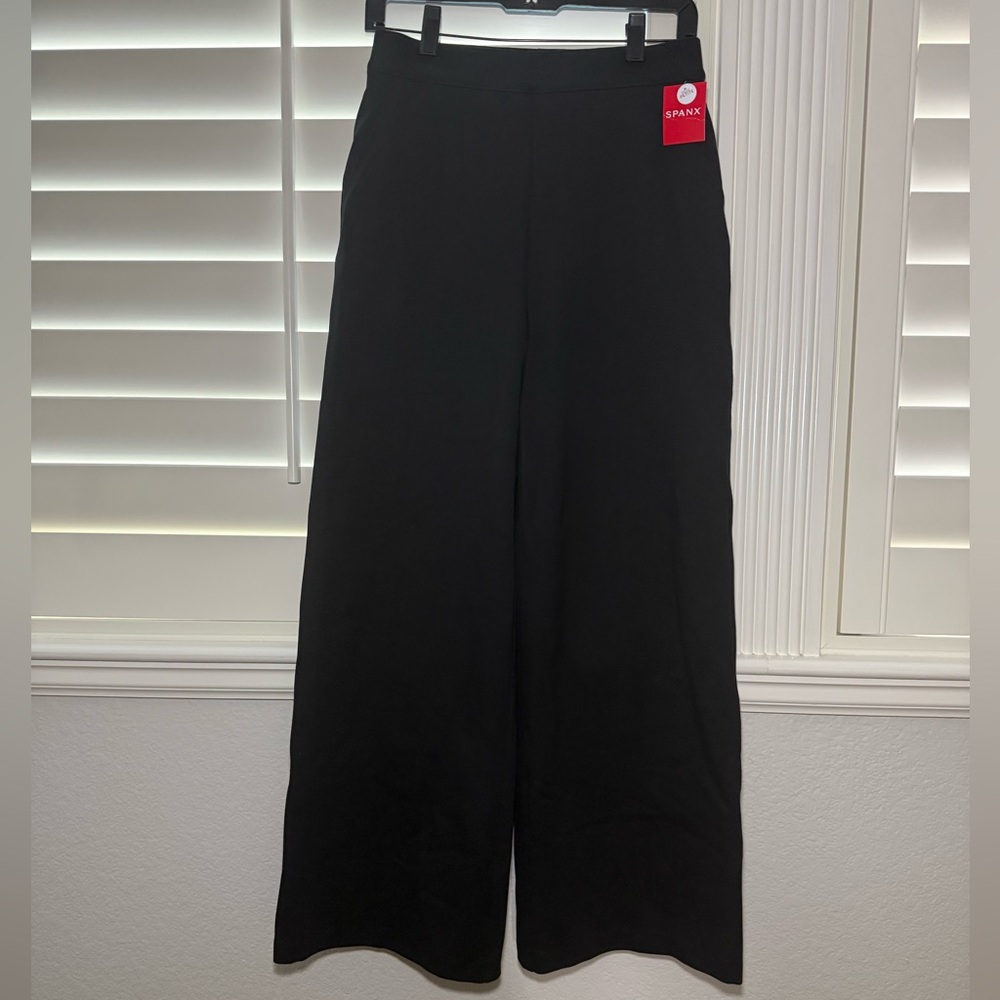 Spanx Petite The Perfect Fit Ponte Wide Leg High Rise Pants Black Size Small - Picture 2 of 7